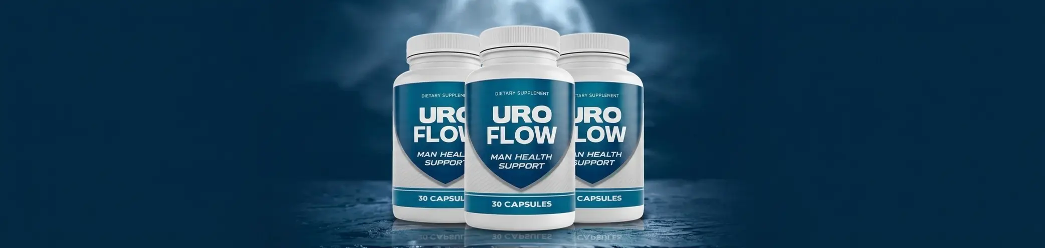 Three bottles of UroFlow&reg; on a dark counter